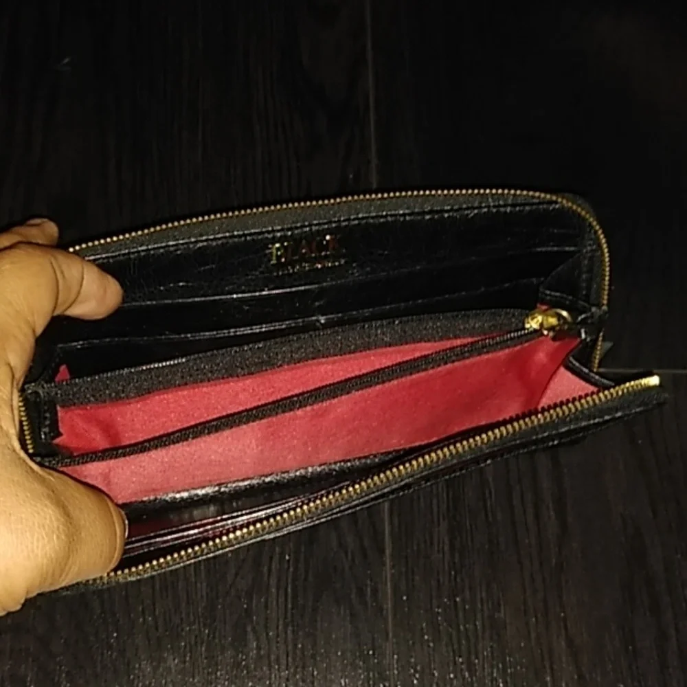 Black Leather Zip-Around Wallet by Black